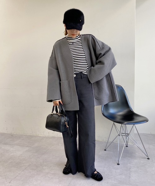 「one after another NICE CLAUP」 ノーカラージャケット MEDIUM ライトベージュ レディース_画像6