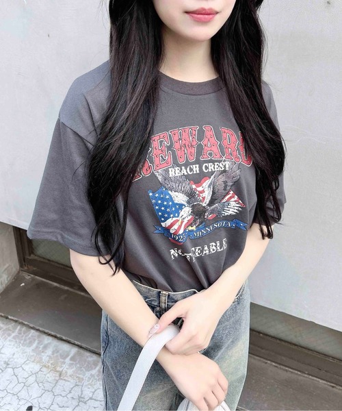 INGNI tシャツ スタッズ付イーグルロゴTシャツ レディース