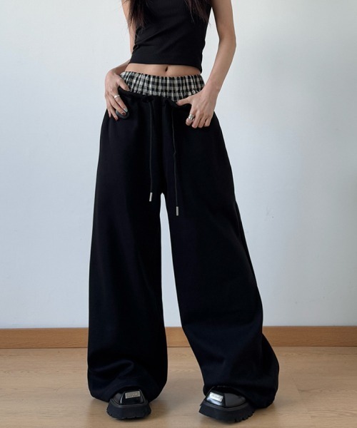 mushwear スウェットパンツ ジャージ ギンガムチェックウエスト