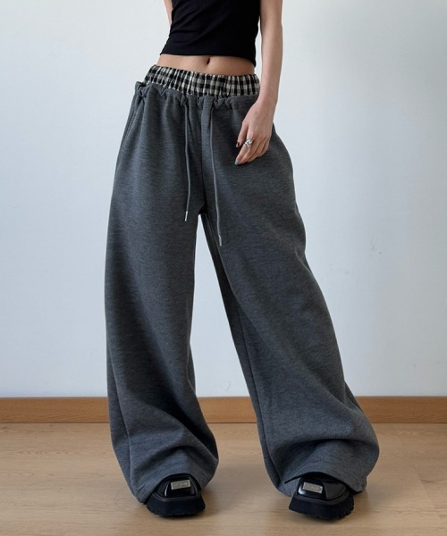 mushwear スウェットパンツ ジャージ ギンガムチェックウエスト