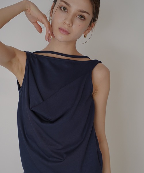 トップス keiman KINO THE KEI tシャツ ダブルドレープ ストラップネック プル