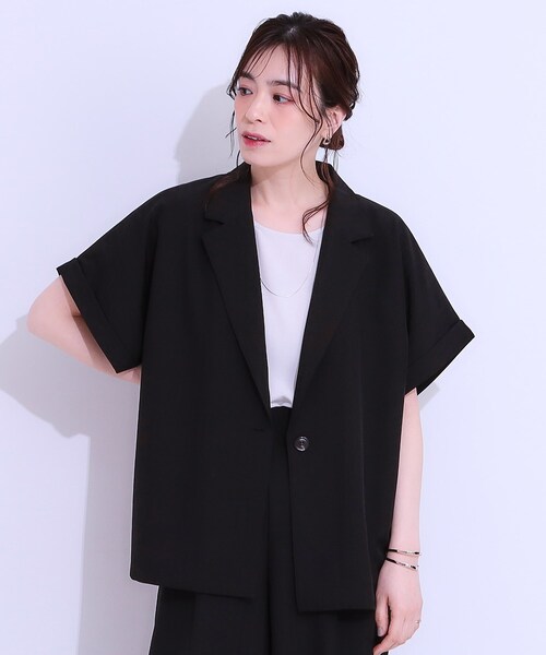 Iirot 黒 テーラードジャケット 半袖 Discoat（ディスコート） ジャケット テーラードジャケット リネン