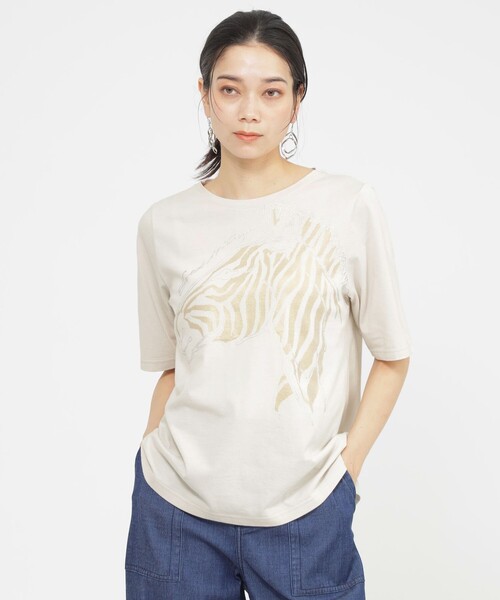 tシャツ 「SANYO Style EDITION掲載」「接触冷感」「ウォッシャブル」メタリックゼブラプリントカットソー レディース