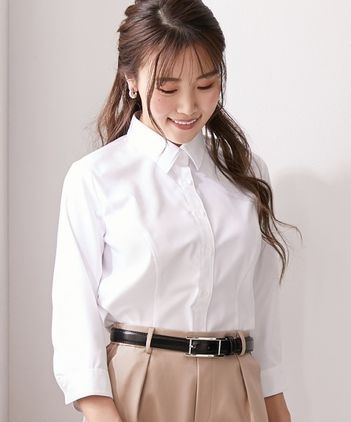 フォーマル ブラウス シャツ 「大きい胸専用」ボタンがきちんと閉まる　7分袖シャツ（事務服・制服・白シャツ) レディース