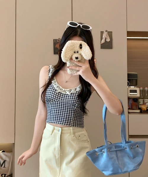 タンクトップ ノースリーブ Nia(ニア)/「カップ付き」ギンガムチェック