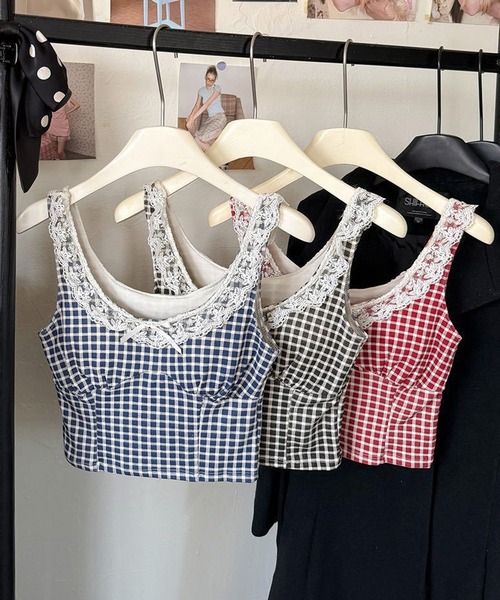 タンクトップ ノースリーブ Nia(ニア)/「カップ付き」ギンガムチェック