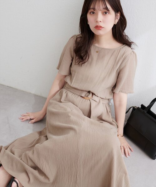 natural couture ワンピース 「WEB限定」フレア袖太ベルトワンピース