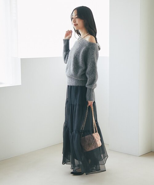 【美品】ヘアリーウールカシミヤ混オフショルニット ラブティックボンボン セール】【今すぐお届け！・miki監修】ヘアリーウールカシミヤ混