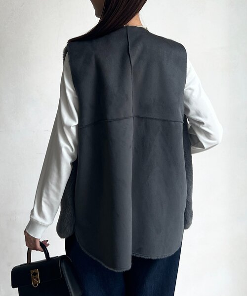 Chez toi（シェトワ） ベスト ジレ ムートン×ファーベスト レディース