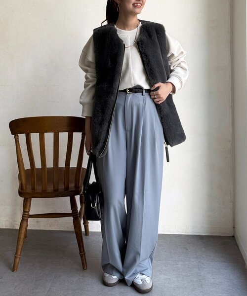 Chez toi（シェトワ） ベスト ジレ ムートン×ファーベスト レディース