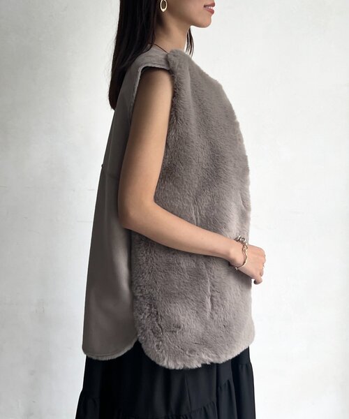 Chez toi（シェトワ） ベスト ジレ ムートン×ファーベスト レディース