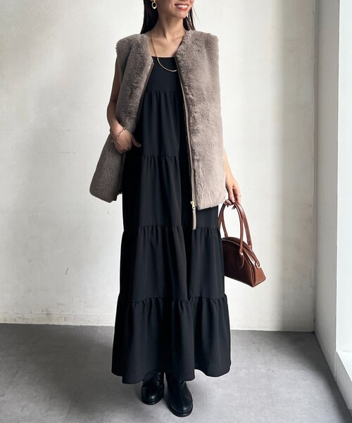 Chez toi（シェトワ） ベスト ジレ ムートン×ファーベスト レディース