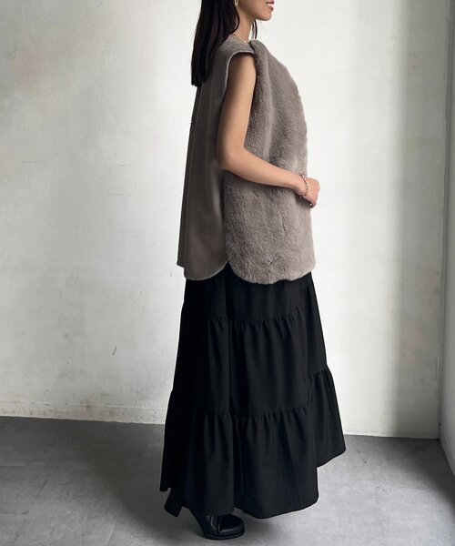 Chez toi（シェトワ） ベスト ジレ ムートン×ファーベスト レディース