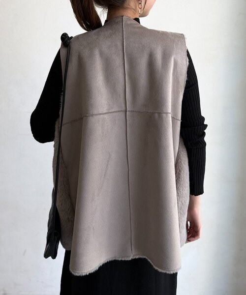Chez toi（シェトワ） ベスト ジレ ムートン×ファーベスト レディース