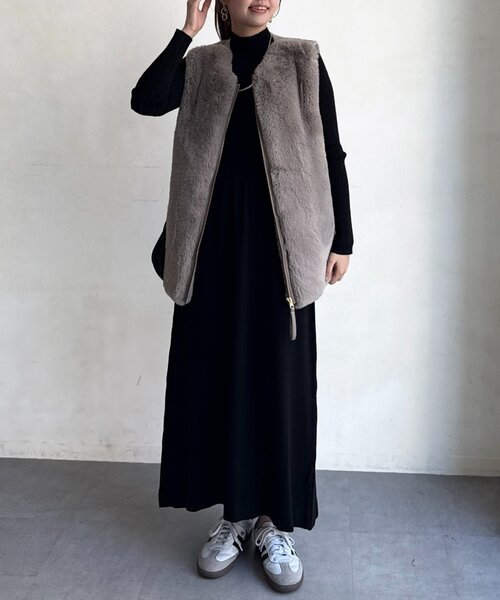 Chez toi（シェトワ） ベスト ジレ ムートン×ファーベスト レディース