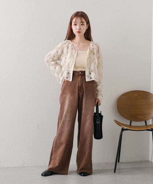 [Kastane] обработка Denim брюки 0 Brown женский 