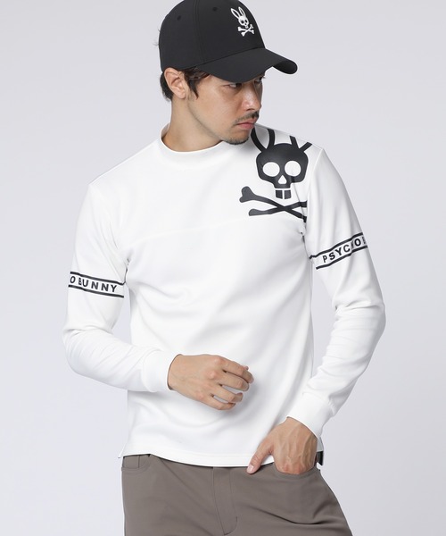 新品未使用 Psycho Bunny モックネック GF717 白 26SS Psycho Bunny（サイコバニー） tシャツ 「GOLF」ラインスリーブロゴ
