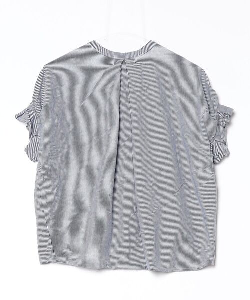 「BEAMS HEART」 ストライプ柄半袖ブラウス - ネイビー レディース_画像2