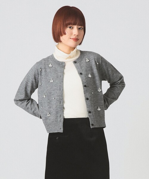 Ray BEAMS（レイ ビームス） カーディガン ビジュー クルーネック