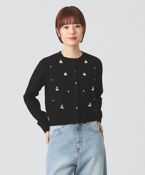 Ray BEAMS（レイ ビームス） カーディガン ビジュー クルーネック