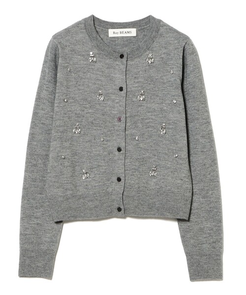 Ray BEAMS（レイ ビームス） カーディガン ビジュー クルーネック