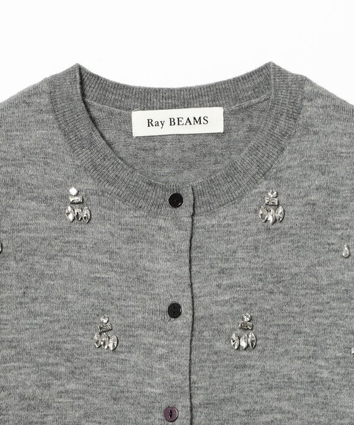 Ray BEAMS（レイ ビームス） カーディガン ビジュー クルーネック
