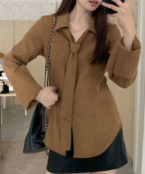 ブラウス シャツ ネクタイ付き ストライプシャツ/韓国 長袖シャツ レディース | lulufa | 07