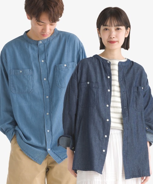 「OMNES」 長袖ブラウス X-LARGE インディゴブルー レディース_画像3