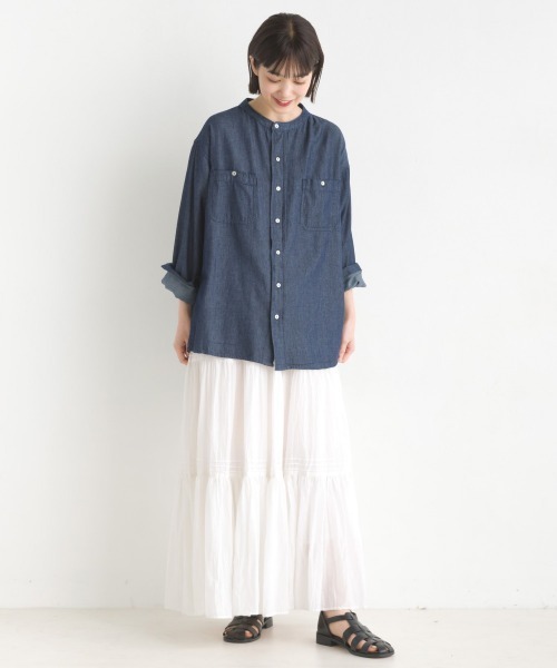 「OMNES」 長袖ブラウス X-LARGE インディゴブルー レディース_画像7