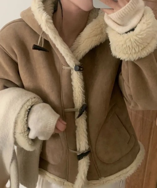 Aelina コート アウター フード付きシングルブレストコート レディース