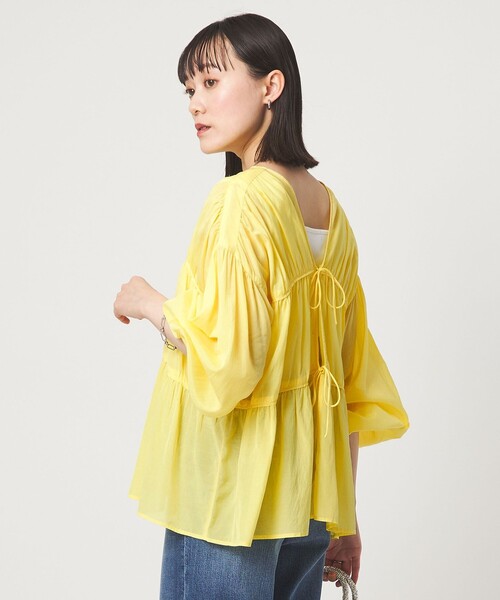 green label relaxing グリーンレーベル リラクシング ブラウス レッド サイズ:FREE | 24春夏 Vネック ギャザー 長袖 ブラウス | 全方位映え シャツ チュニック コットン | トップス カットソー【レディース】【中古】 green label relaxing（グリーンレーベルリラクシング）の「全方位映え