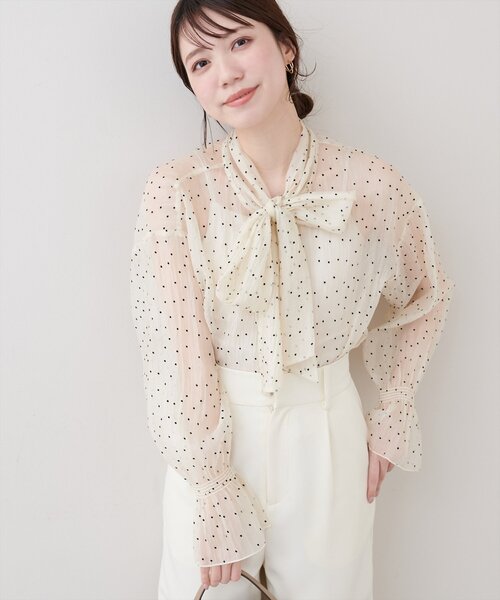 natural couture ブラウス シャツ シアーボウタイブラウス レディース 
