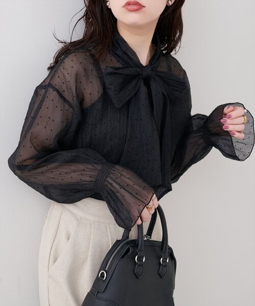 natural couture ブラウス シャツ シアーボウタイブラウス レディース