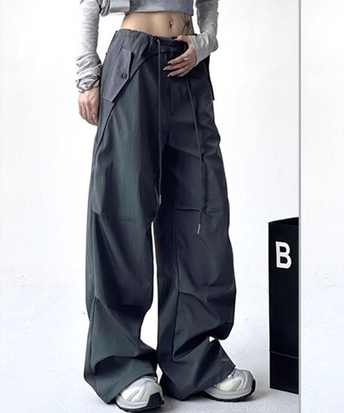 VIBGYOR ワイドパンツ パンツ 「EIZZ/アイズ」フラップボタン ウエスト