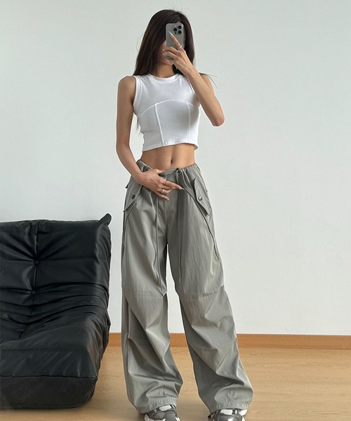 VIBGYOR ワイドパンツ パンツ 「EIZZ/アイズ」フラップボタン ウエスト