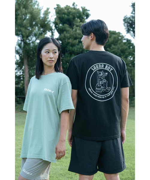 サウナボーイ tシャツ サウナオオカミモノクロ半袖Tシャツ メンズ