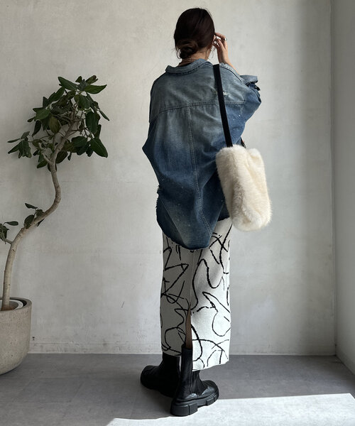 「DouDou」 ニットスカート FREE チャコールグレー レディース_画像7