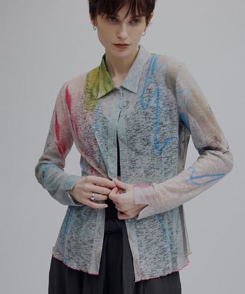 【新品未使用品】Ameri GEL ART CUT SHIRT ライトブルー Ameri（アメリ） ブラウス シャツ GEL ART CUT SHIRT レディース
