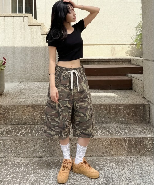 gossip!ロサンゼルス tシャツ Y2K迷彩柄 カモフラージュ ウエストゴム