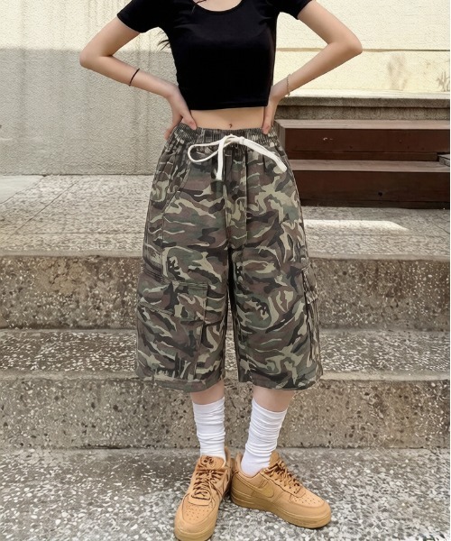 Carhartt レディースカモフラージュカーゴパンツ　y2k 迷彩　ミリタリー gossip!ロサンゼルス tシャツ Y2K迷彩柄 カモフラージュ ウエストゴム