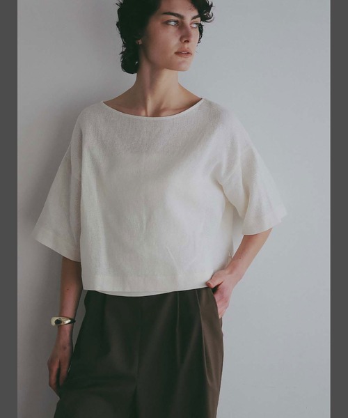 HER. ブラウス シャツ コットンリネンパナマTブラウス レディース