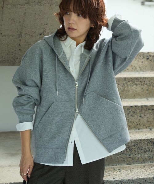 「AMERICAN HOLIC」 ジップアップパーカー L グレイッシュベージュ レディース_画像9