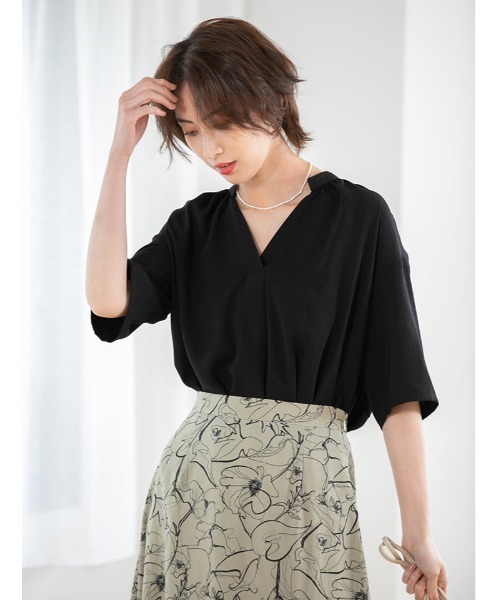 【アクセント】新品　切替えピンク花柄ロングスカート　黒　b903A 線花柄切り替えスカート（スカート）｜fifth（フィフス）の