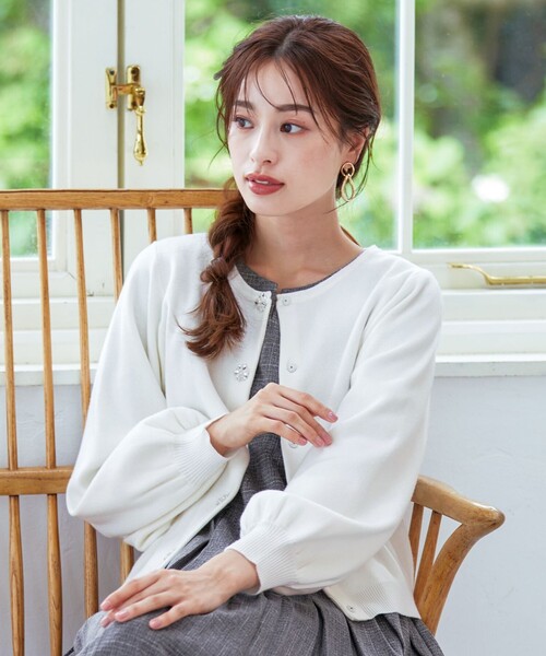 Tiaclasse カーディガン 「洗える」ビジューニットカーディガン