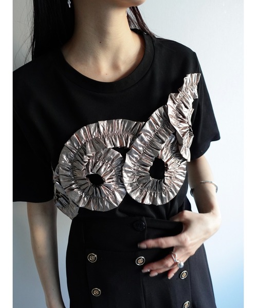 トップス sahara marte llic Tape Design Tee sahara（サハラ） tシャツ 半袖 Metallic Tape Design Tee レディース