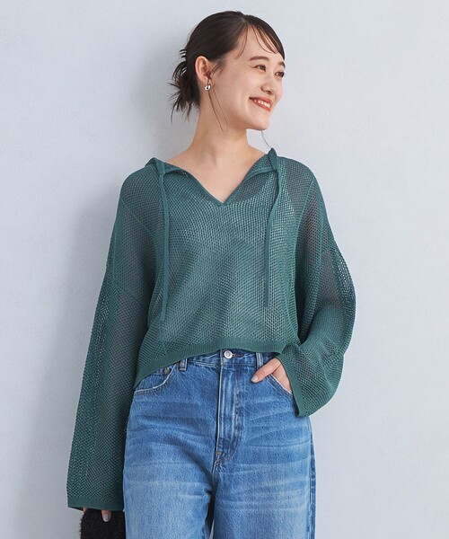 お歳暮 人気 オシャレ green label プル 2WAY クロップド メッシュ ニット relaxing トップス