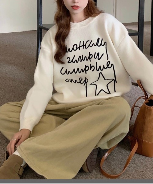 Sibra（シブラ） ニット セーター ドローイングロゴルーズニット