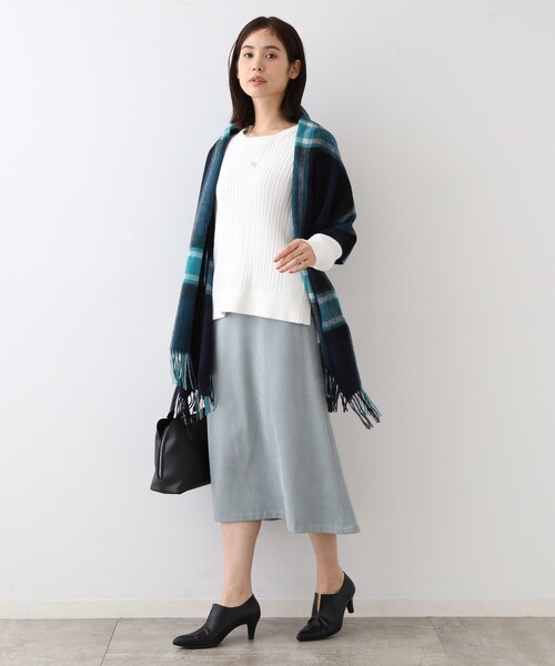 【新品】INDIVI インディヴィ グレー【洗える】ケーブル編みシンプルニット 洗える】ケーブルデザイン ラウンドヘムニット（ニット/セーター