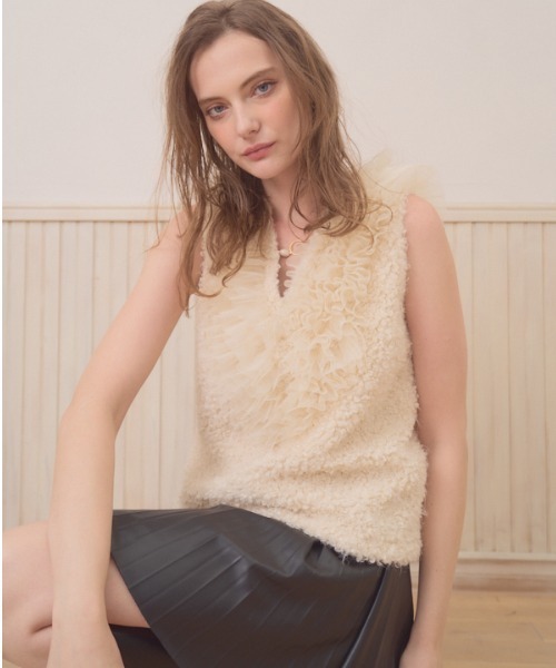 Meline M. ベスト ジレ Fluffy frill tops フラフィー フリルトップス