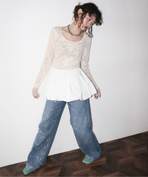 tシャツ LAYERED LACE トップス レディース musubore tシャツ layerd lace tops / レイヤードレーストップス